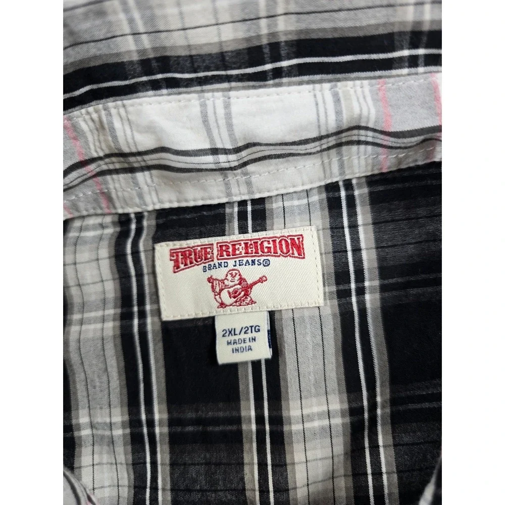 True Religion Western Utility Shirt Mens 2XL Black White Red Plaid Cotton LS